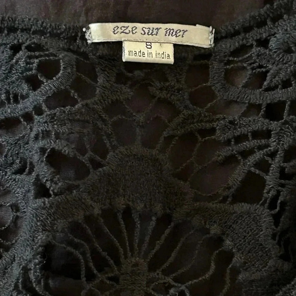 Eze Sur Mer Anthropologie Lacy Flowy Black Oversized Top Women’s Size 8 EUC!! - Picture 6 of 8